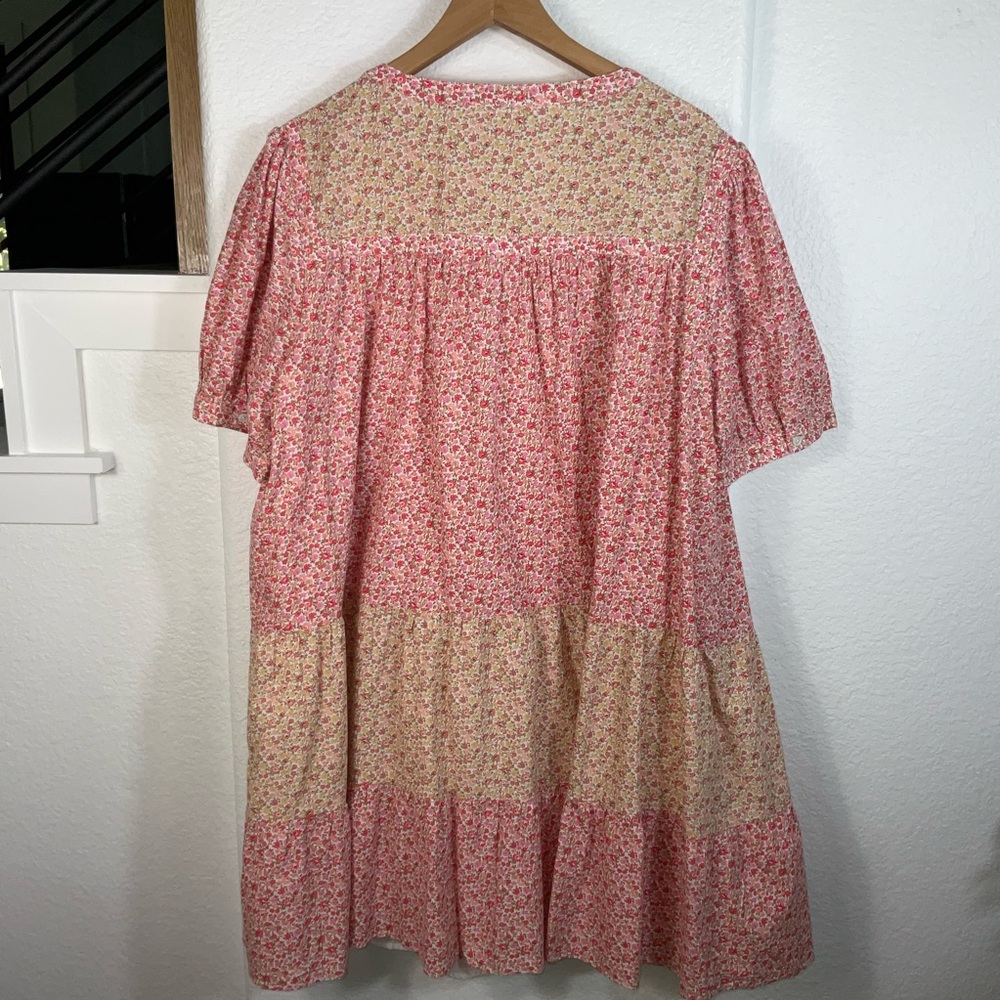 Floral Puff-Sleeve Tiered Mini Dress in Pink - Picture 7 of 7